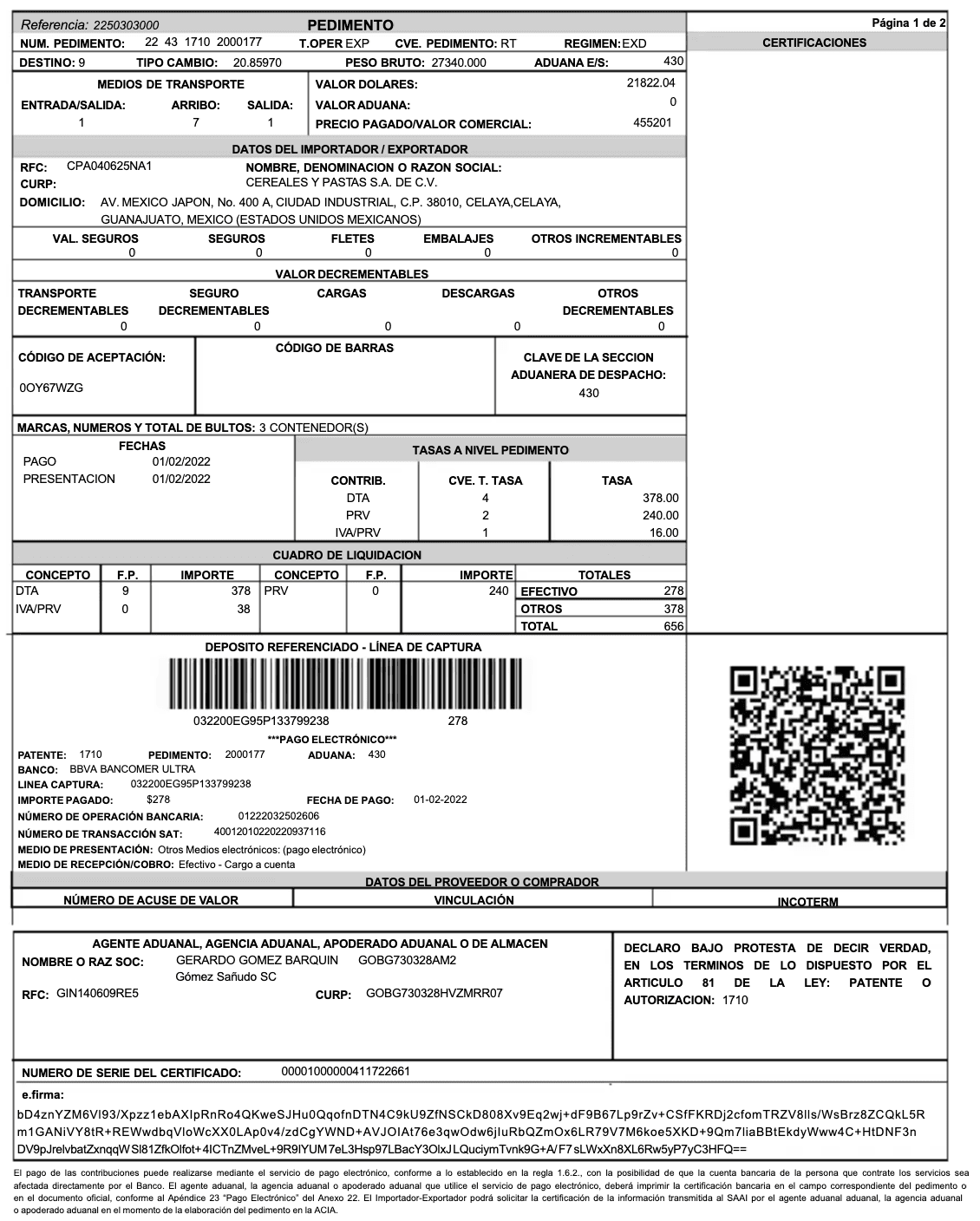 Vista previa de un pedimento de importación